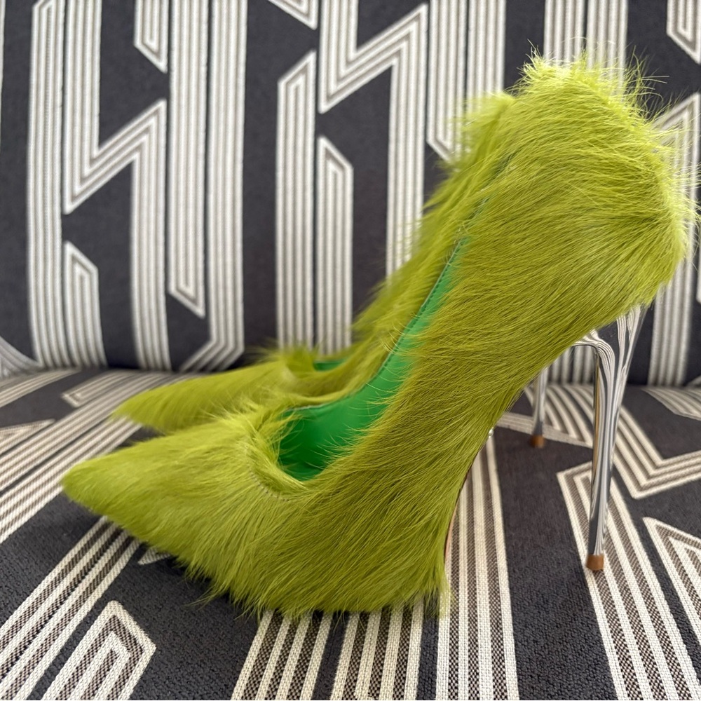 Lime Green Faux Fur Heels - Picture 7 of 7